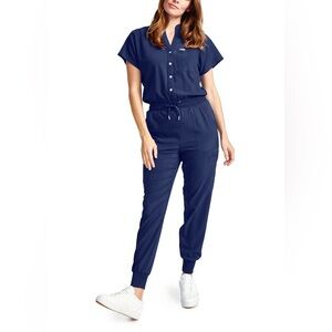 Landau Forward Women's 8-Pocket Cargo Scrub Jumpsuit Overalls Navy size L EUC